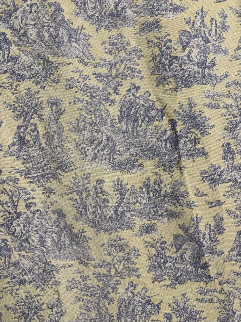 Waverly Blue Toile Curtain Panel on Pale Yellow background (4 panels available)